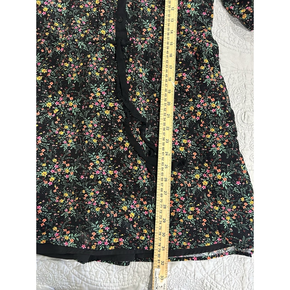 LOST+WANDER Black Floral Print Button Front Tie Waist‎ Long Sleeve Shirt Dress M - Picture 5 of 8